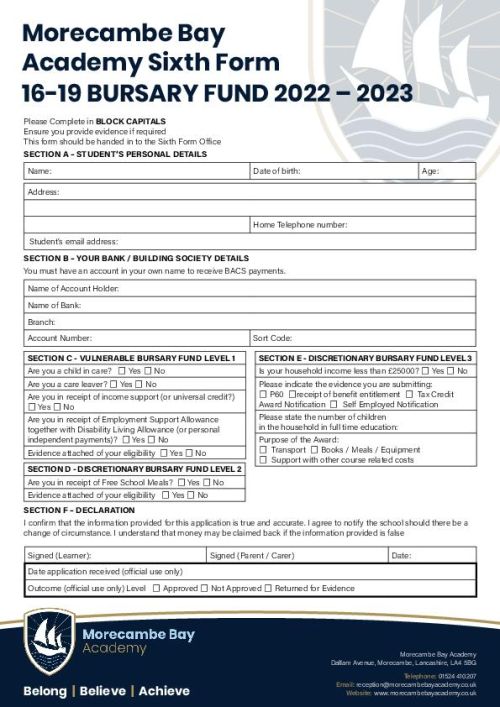 Morecambe Bay Sixth Form Info  Sheets (four examples, from 56 info sheets)